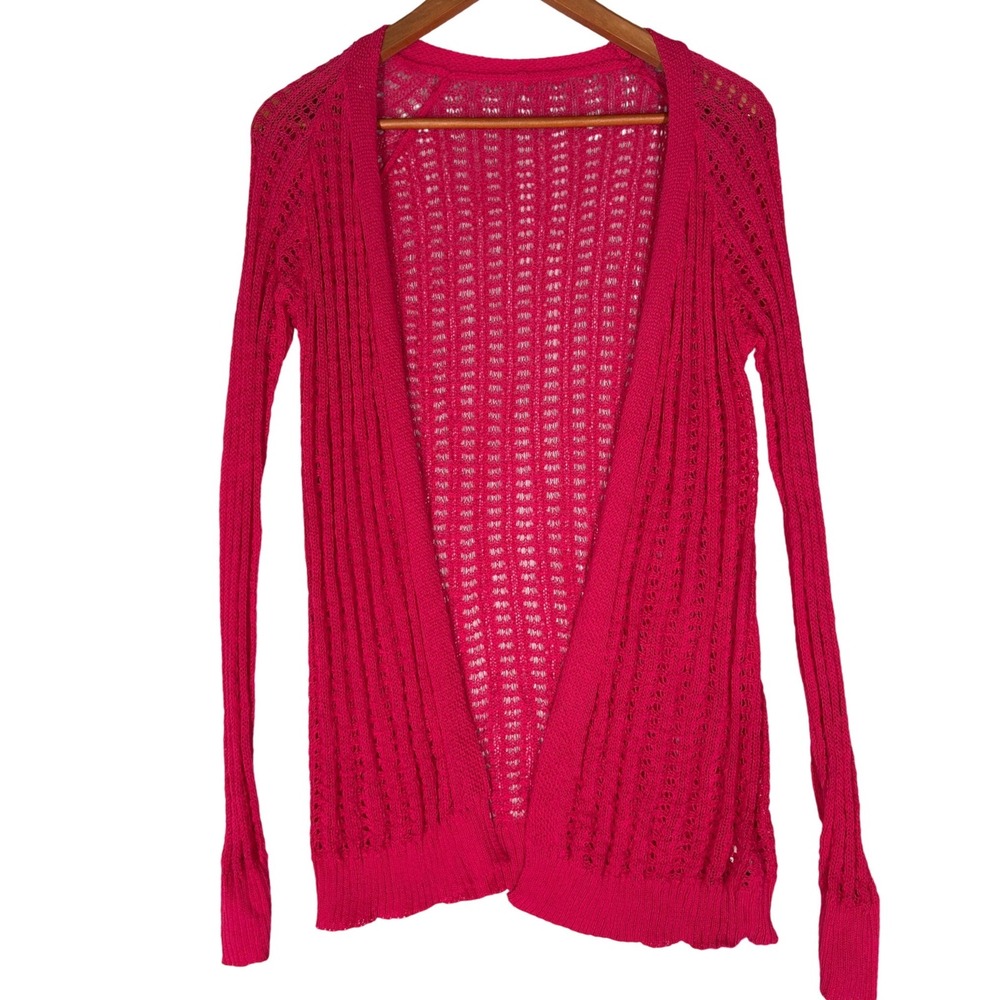 Bright Pink Open Front‎ Cardigan Sweater Open Weave Women's Size Medium NWT